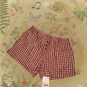 Plaid Cotton Lounge Shorts - Maroon/beige
